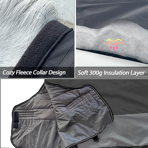 1200D Horse Blanket Turnout Sheet Waterproof and Breathable Lightweight/Medium Fill,Horse Turnout Rug for Real Horses, with Reflective Strips Design (Black/Gray 200g Fill, 81'') - Image 6
