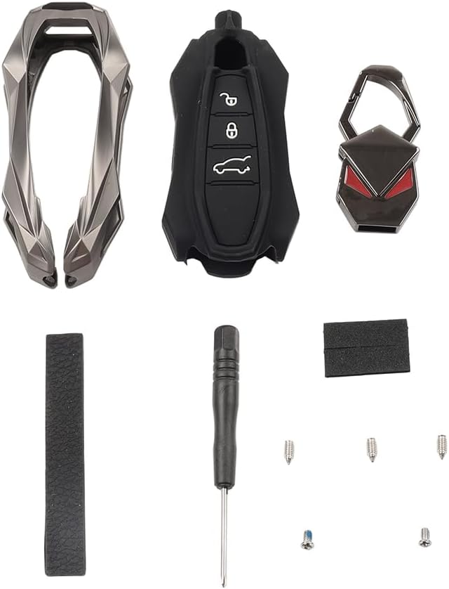 Cnonee1 Key Case Shell 3 Buttons Smart Key Fob Cover Matte Black Zinc Alloy+Silicone For Porsche For Cayenne Coupe 2018-2025 1 Set