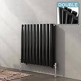 iBathUK 600 x 600 mm Schwarze Säule Designer Heizkörper horizontale doppelte ovale Platte