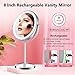 ALHAKIN Rechargeable Lighted Makeup Mirror, 1X/10X Magnifying Mirror with Light, 8 Inch Dimmable Makeup Mirror with 3 Color Lights, Double Sided Cosmetic Light up Mirror with Magnification, Chrome