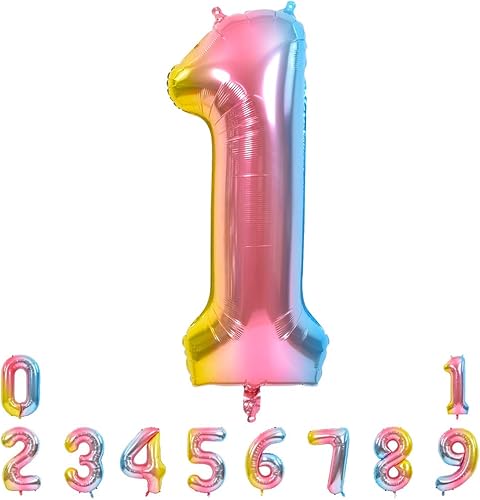 Miniatura 272 de TONIFUL Globos arcoíris de 40 pulgadas con números grandes del 0 al 9, globos digitales número 4 para helio, globos de aluminio Mylar con números