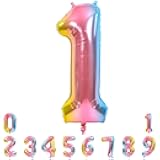 TONIFUL 40 Inch Rainbow Large Numbers Balloons 0-9, Number 1 Digital 1 Helium Balloons, Foil Mylar Big Number Balloons for Birthday Party Anniversary Supplies Decorations