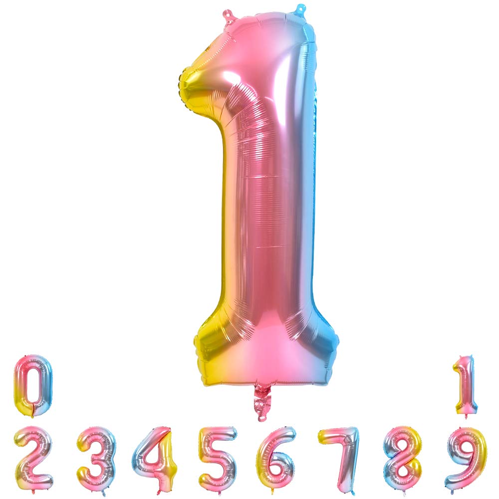 TONIFUL 40 Inch Rainbow Large Numbers Balloons 0-9, Number 1 Digital 1 Helium Balloons, Foil Mylar Big Number Balloons for Birthday Party Anniversary