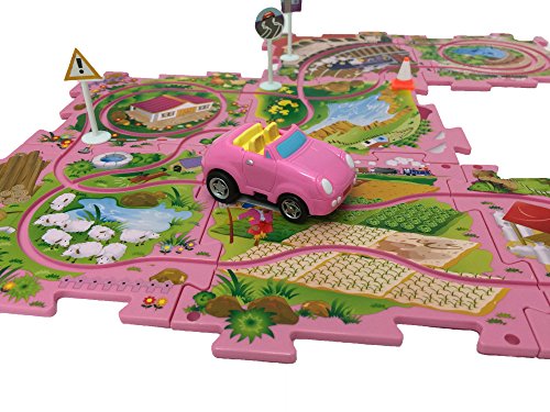 Perfect Life Ideas Theme Vehicle Puzzle Track Play Set - Battery Operated Toy Themed Style Vehicle Runs on Interchangeable Puzzle Tracks - Make up to 50 Track Combinations (Pink Sports Car) - Thumbnail 6