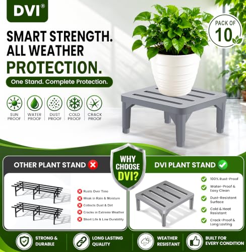 Image of DVI Heavy Duty Grey Plant Stand | Pack of 10 | Strong, Durable, Rust-Proof | Supports Up to 200 Kg | Indoor & Outdoor Use | Pot Stand for Big Size Plants | All Weather Resistant Pot Stand