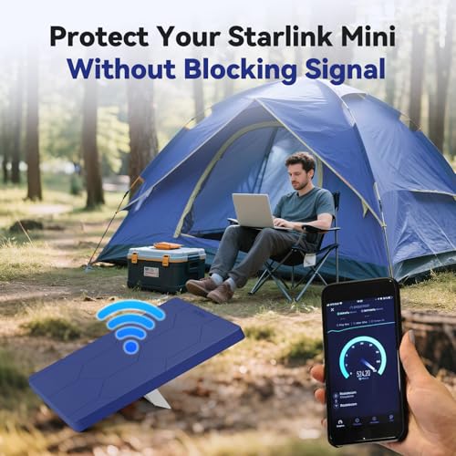 Image of Starlink Mini Protective Cover Case, Hailproof Liquid Silicone Protective Case for Starlink Mini Dish, Starlink Minis Accessories Waterproof Shockproof Portable for Outdoor Camping, Navy Blue