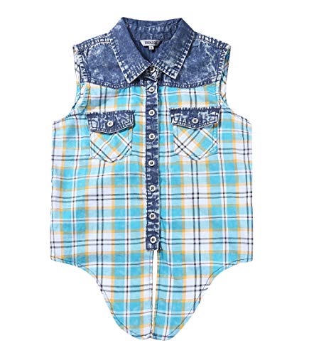 Image of Bienzoe Western Plaid Girls Shirt: Sleeveless Button Down