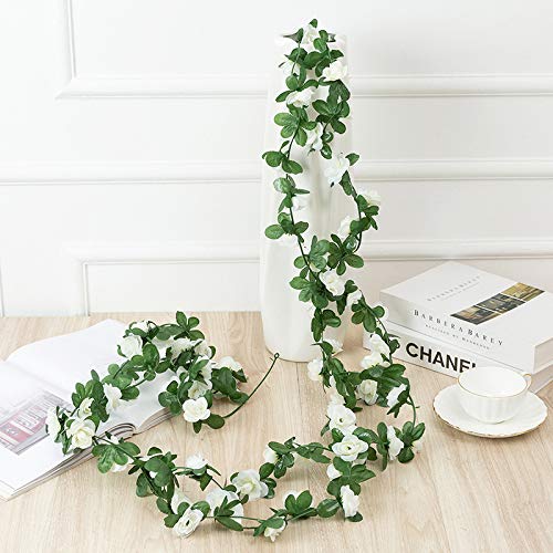 Flores falsas – 4 plantas artificiales de vid de rosas de 32.8 pies para colgar hiedra rosa para el hogar, hotel, oficina, boda, fiesta, jardín, decoración artística (blanco) 3
