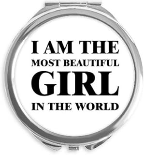 I Am The Most Beautiful Girl Hand Compact Mirror Round Portable Pocket Glass