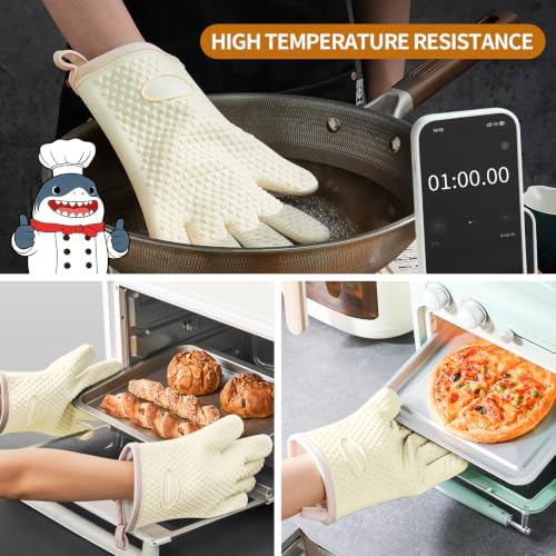 Image of MAD SHARK Silicone Oven Mitts with Fingers Heat Resistant 450F in Kitchen