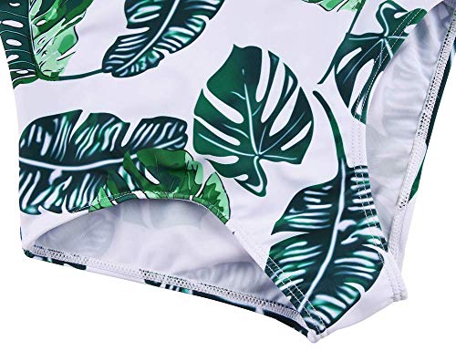 Hilor Girl's One Piece Swimsuits Ruffled Beach Swimwear Kids Cross Back Bathing Suits Monokinis White&Green Leaves 8-9 Years #TOP4