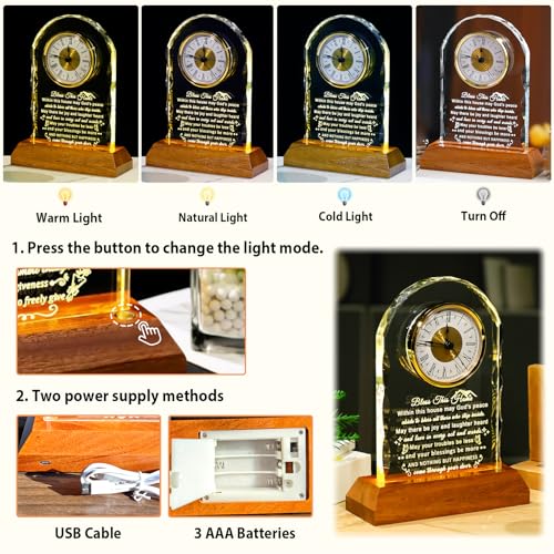 Image of Ornalrist House Warming Gifts New Home Clock with LED Wooden Light Base