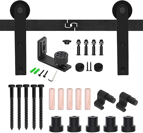 Vista 69 de CCJH - Kit de herrajes para puerta corrediza de granero de 12 pies, resistente, suave y silencioso, fácil de instalar, p/paneles de puerta indiv.