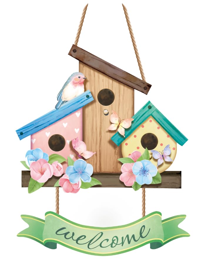 CHDITB Frühling Willkommensschild Haustür, Vogel Blulmen Frühling Holz Schild...