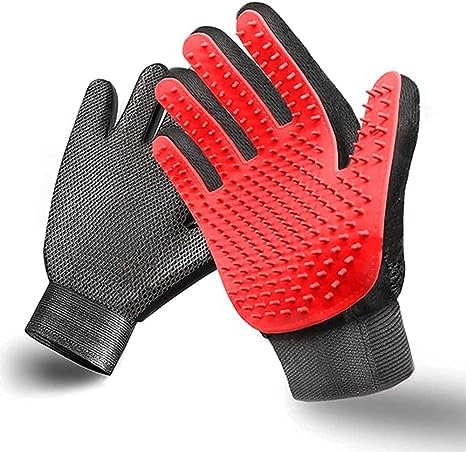 Pet Grooming Glove for Dogs & Cats, Hair Remover De-Shedding Brush Mitt with Five Finger Design