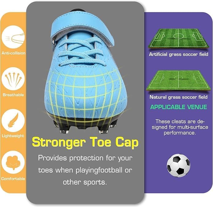 Kids Soccer Cleats Boys Girls Athletic Firm Ground Outdoor Football Shoes Training Running Sneakers for Little/Big Kid