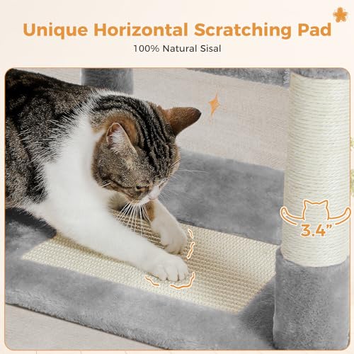 PAWZ Road Large 72 Inch Cat Tree and Tower for Indoor Cats - With Sisal-Covered Scratching Posts, Padded Perches, Condos, and Basket - Gray - Image 4