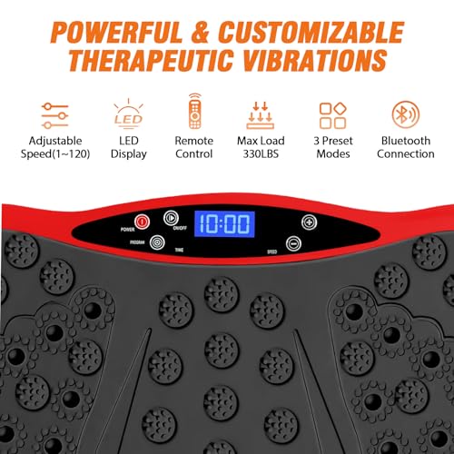 Image of Vibration Plate Exercise Machine for Lymphatic Drainage, 10 Preset Modes & 200-Level Vibrating Platform for Whole Body Fitness, Bluetooth Audio, Home Gym Shake Plate with Resistance Bands