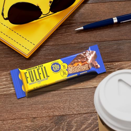 Image of FULFIL Chocolate Chocolate Chip Flavored Protein Bars, 1.94 oz (12 Count) | 20g Protein, 1g Sugar, 3g Net Carbs, Protein Snack for Breakfast, Workout and Travel, Gluten Free Snacks, 12 Snack Bars
