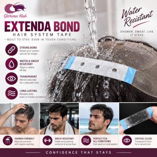 Image of Extenda Bond Hair System Tape Tabs | 36 Pre-Cut Double-Sided Adhesive Strips | Strong Hold for Lace, Poly, Mono & Hybrid Patches | Professional Hair Replacement Tape |