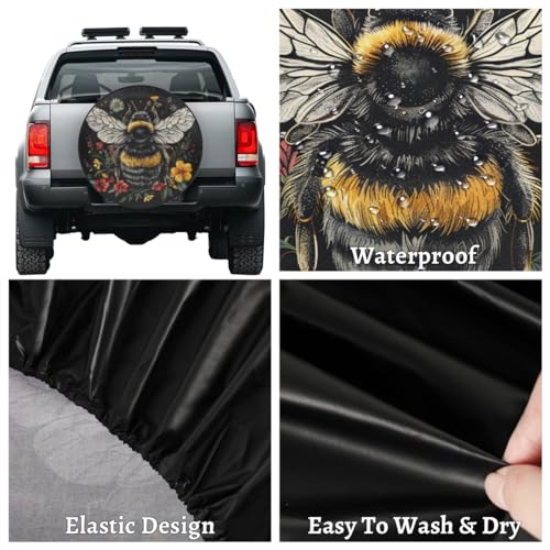 Image of Spare Tire Cover Bee and Flowers Wheel Covers Protectors Waterproof Dust-Proof Universal Fit Trailer, RV, SUV and Many Vehicle 16 Inch