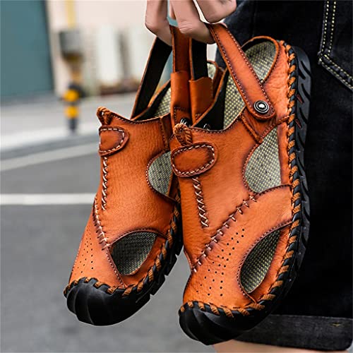 Men Leather Sandals Men Shoes Slippers Soft Sandals Men Comfortable Outdoor Walking Footwear(46)3