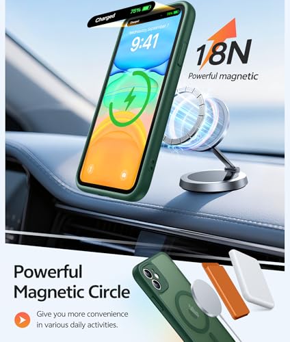 Image of FNTCASE for iPhone 11 Case: [Compatible with Magsafe] Translucent Matte Magnetic Cases [Full Camera Protection] Military Grade Shockproof Protective Phone Cover - Green