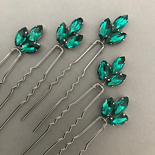 Fxmimior 12232 Bride Hair Accessories Crystal Hair Pins Clip Bobby Pins Green Rhinestone Bridesmaid Headpiece Customised Wedding Pack Of 5 thumb #1