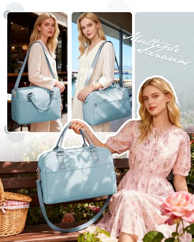 Image of Gym Bag for Women,Travel Duffle Bag for Travel with Wet Pocket Weekender Overnight Carry On Tote Bag Luggage Bag with Trolley Sleeve Personal Item Travel Bag Hospital Diaper Bag Blue