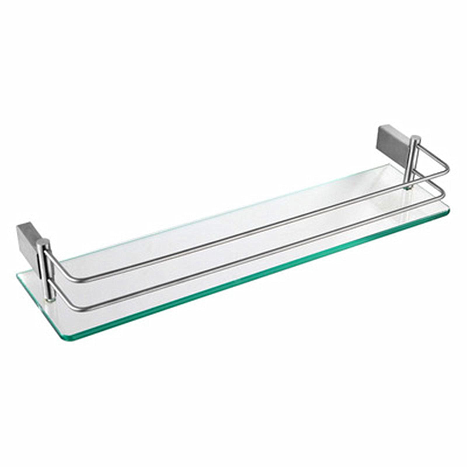 Cheeroyal Tempered Glass Shelf Bathroom Shelf with Rail Wall Mounted, Storage Shelf with Aluminum Rail Stainless Steel Brushed Finished Fashion Bathroom Accessories