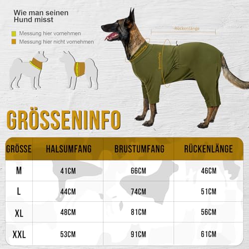 OneTigris Hund Onesie, FUZZBUD Einteiler für Große und Mittelgroße Hunde Weicher Warmer Dehnbarer Mehrzweck Hundepyjama für Haarausfall, Allergien, Anti-Lecken, Wundschutz - Grün L