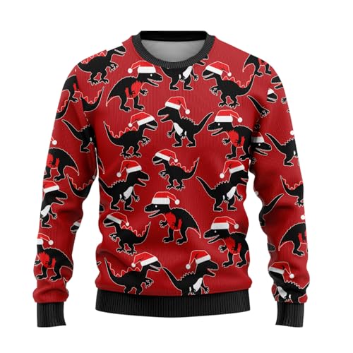 228CLOSET Dinosaur Christmas Sweaters for Women - Mens Sweater Winter Holiday Crew Neck Shirt S07 Size 5XL