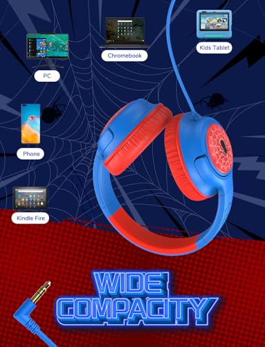 Image of iClever Kids Headphones with Cord, 85dBA Safe Volume Wired Headphone for Kids, Stereo Sound Foldable Adjustable, 3.5mm Jack, Over Ear Kid Headphones for School, Blue (Red & Blue)