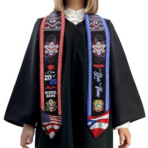 MonkeyVan Personalized Puerto Rico Graduation Sash 2025, Custom Puerto Rican American Flag Graduation Stole Class of 2027 S155