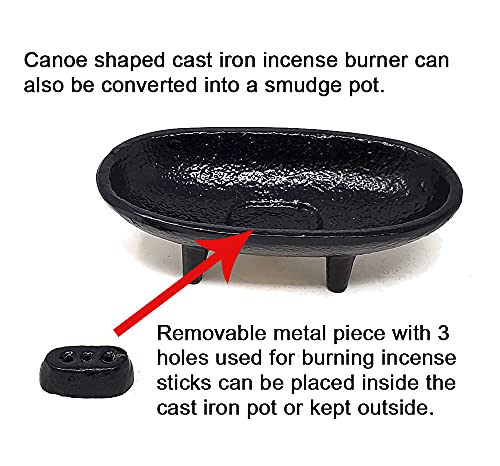 Cast Iron Incense Burner 4" L 2" H, Ideal For Smudging, Incense Burning, Ritual Purpose, Decoration Etc. (4" L) #TOP3