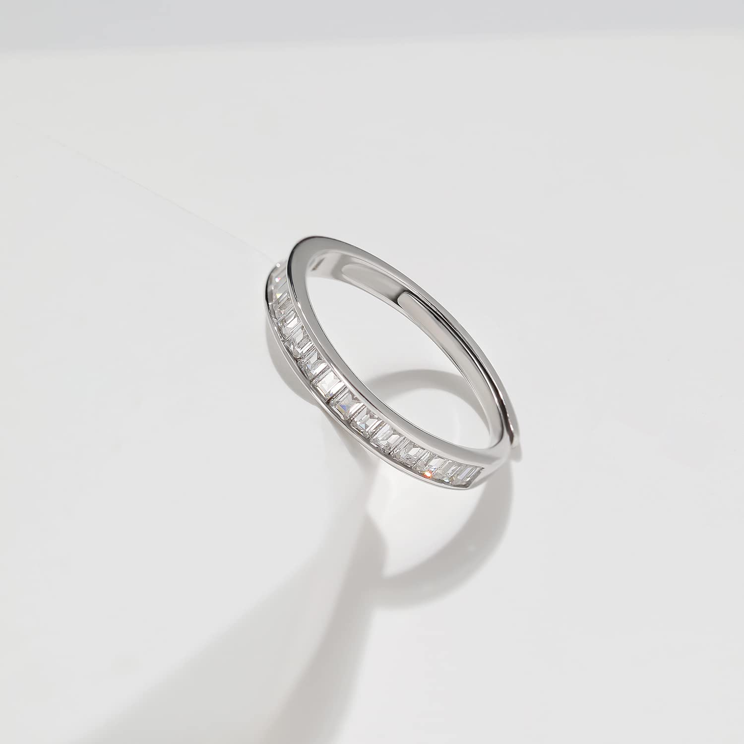 Meissa Anillo de Boda de Diamantes en Plata de Ley 925 Anillo de Declaración Banda de Canal con Corte Baguette Anillo Promesa de Novia Talla Ajustable, Oro