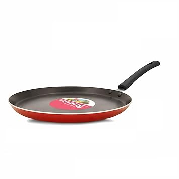 NAVRANG Cookware Aluminium Dosa Tawa 26cm | Non-Stick Tava with Soft Touch Handle | Non Induction - Red