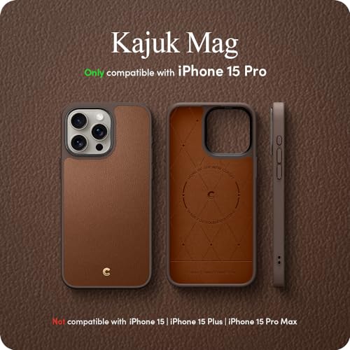 Image of Spigen Cyrill Kajuk Mag | iPhone 15 Pro Case | iPhone 15 Pro Back Cover | Faux Leather+TPU+PC - Saddle Brown