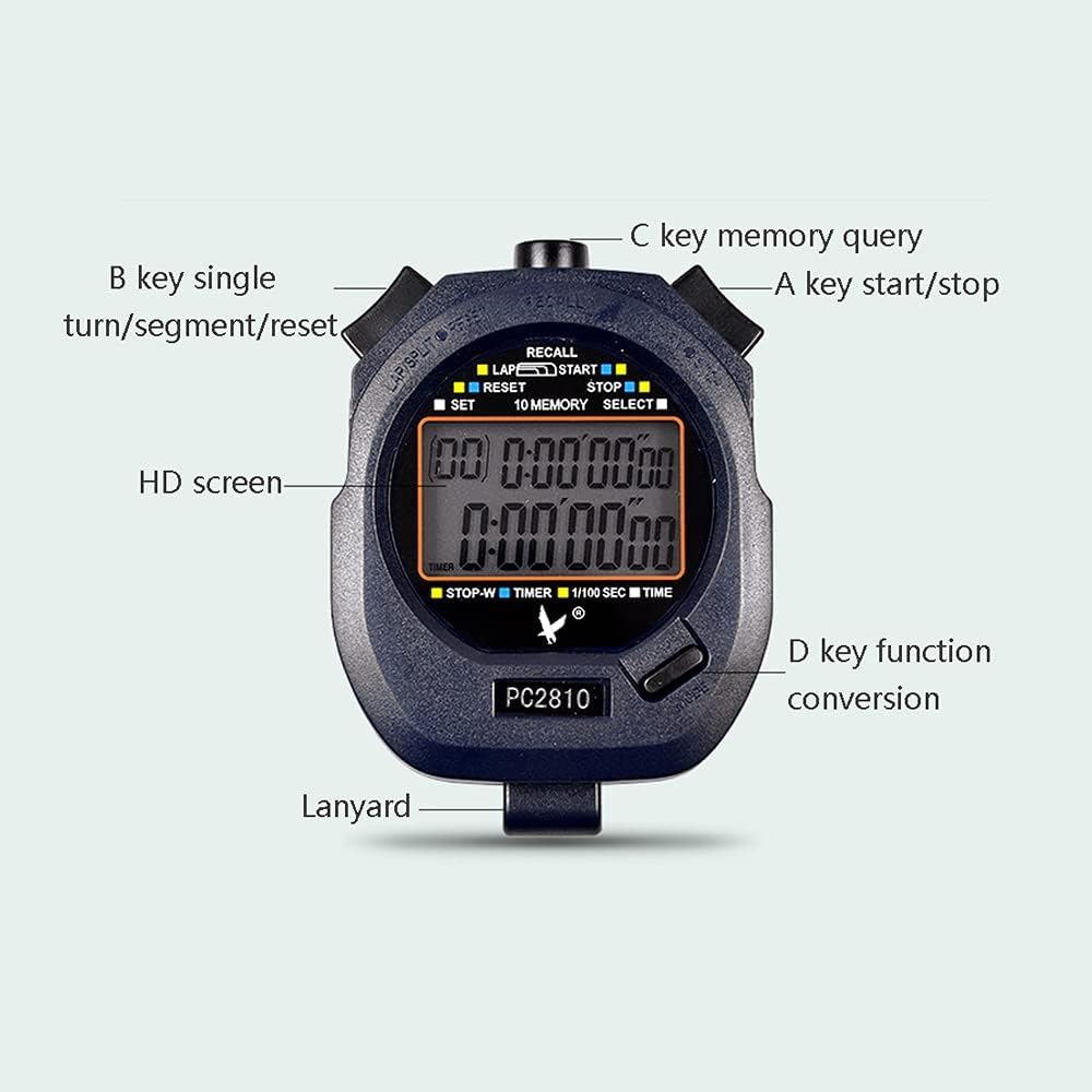 BUNIQ Cronómetro Digital, 2 Filas, 10 Vueltas, Pantalla de Temperatura, Aviso de batería Baja, natación, Baloncesto, Entrenamiento Profesional, Entrenamiento