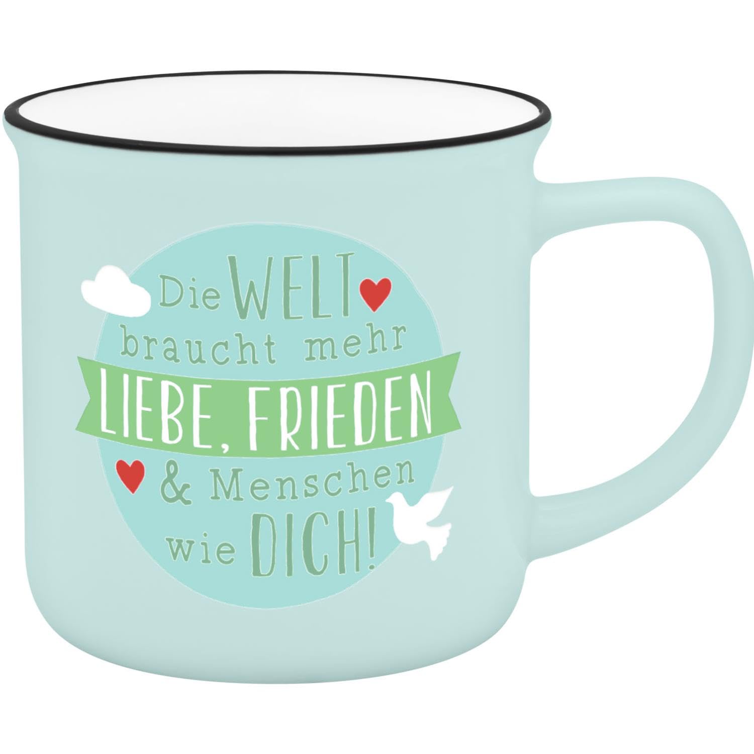 GRUSS & CO Mug with World Motif | Favourite Mug Made of New Bone China Porcelain, Enamel Look, Black Drinking Rim, 35 cl | Friendship Gift | 74667