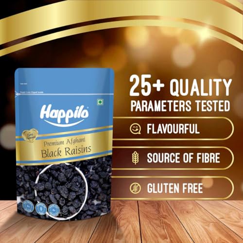 Image of Happilo Premium Afghani Black Raisins with Seeds 250g |Healthy Snacks, Dry fruits, Kishmish| Rich in Fiber, Antioxidants, Zero Cholesterol (Pack of 2)