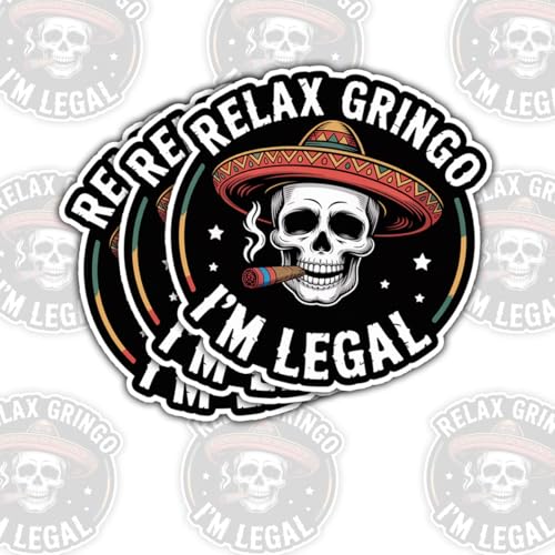 3Pcs Relax Gringo Im Legal Sticker, Relax Gringo I'm Legal Sticker for Car, Relax Gringo Calcomanías De Mexico Funny Immigrant Calcomanias Mexico Mexican Cactus Stickers for Truck Car Helmet (G5)
