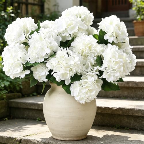 Laelfe 3er-Set Groß Hortensien Kunstblumen für Draußen 45 cm (Weiß)