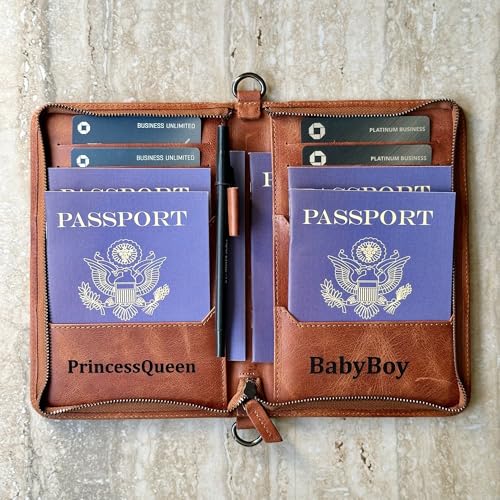 Personalized Leather Passport Holder, Handmade Travel Wallet with Card Slots, Pen Slot | Protector, Custom Engraved Passport Case for Men, Women or Family Organizer2