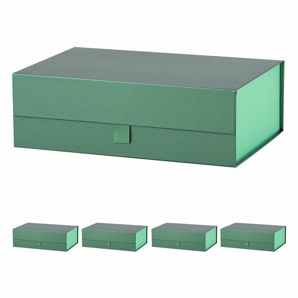 PLINJOY 5 Pcs Green Collapsible Gift Box Set 10.8x7.5x3.5 Inches Magnetic Rectangle Luxury Gift Box for Presents โ image 1