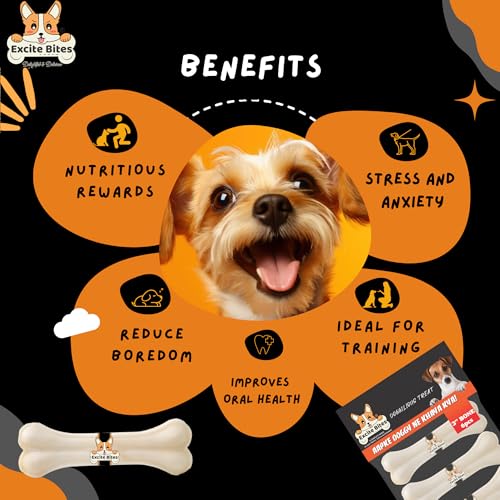 Image of Excite Bites Calcium Bones for Dogs Adult | Calcium Dog Chew Bones for Puppies & Adult Dogs | Long-Lasting Treats & Chew Bones | Dog Snacks & Rawhide Bone Chews (3 inch) (6 Pcs)