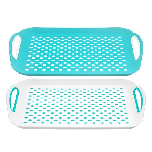 DIVCHI Juego de 2 bandejas para Servir, Tablas Antideslizantes con Asas de Agarre, Ideal para preparación de Alimentos, té, Desayuno en la Cama, Bandeja de plástico para Comedor Estable, Apto para