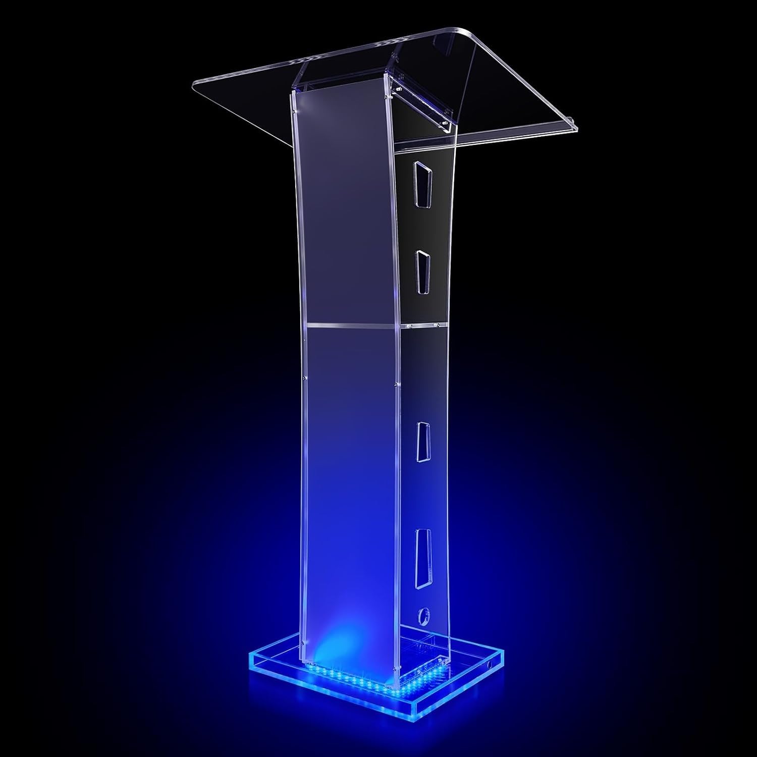 Podio Per Presentazioni in Acrilico Trasparente Da 43 ", Pulpito in Acrilico Personalizzato Con Luci Led a 7 Colori, Superficie Inclinata, Piastra Deflettrice E Ripiano, Leggio Portatile Con Logo