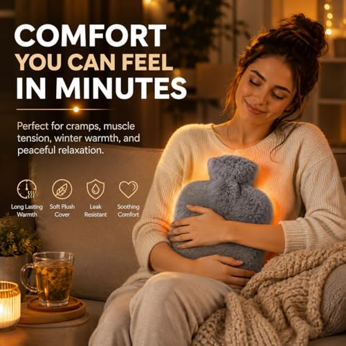 Image of NAMRA Hot Water Bag with Soft Cover for Pain Relief, 1 Pcs Heating Pad Rubber Hot Bag for Body Massage for Men & Women for Hot Water Bottle for Period, Cramps, Heating Pad - (2000,gray)