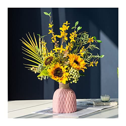 KWMAEEUID Flores Artificiales Flor de Seda Ramos de simulación de Alta Gama, decoración del hogar, Flores Falsas, Flores secas avanzadas, decoración Suave con jarrones de cerámica, Flores de